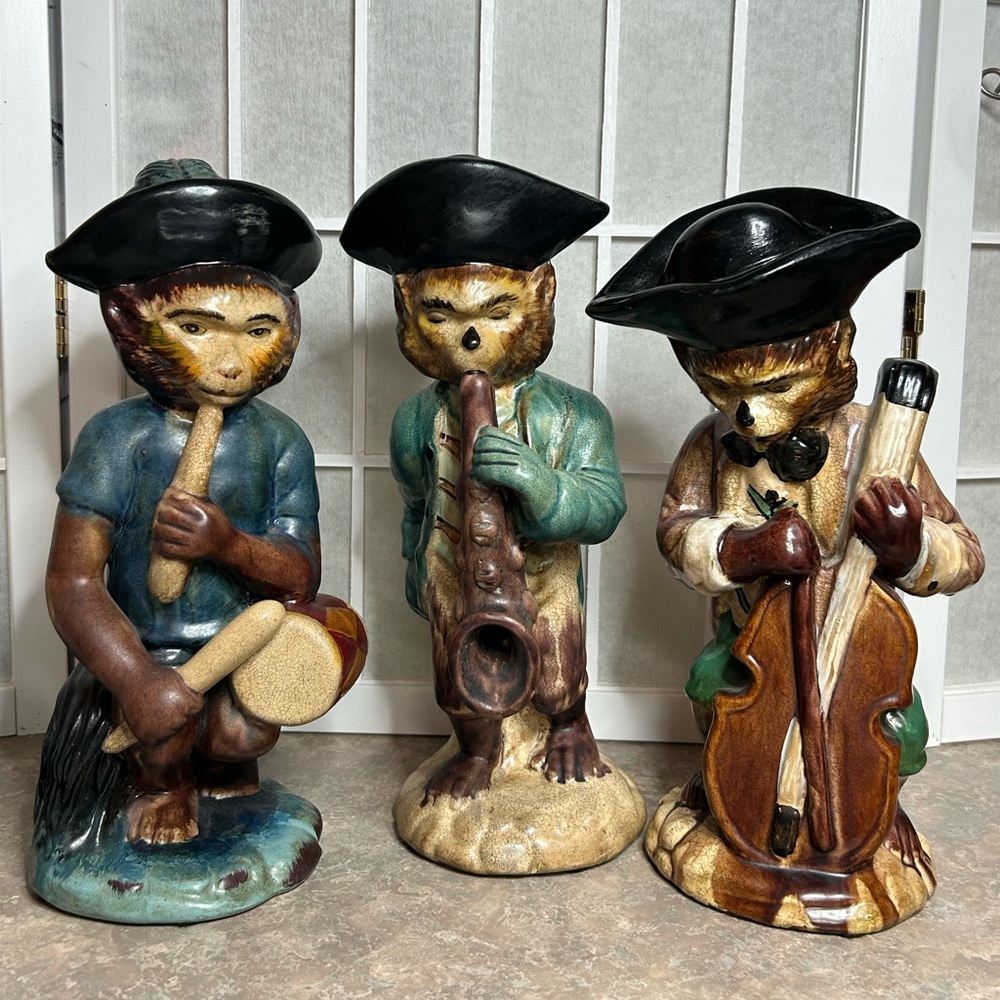Vintage 3-Piece Ceramic Monkey Band
